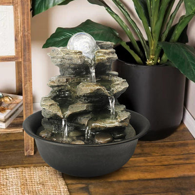 Resin Spinning Orb Tabletop Fountain 8 Inch Color LED