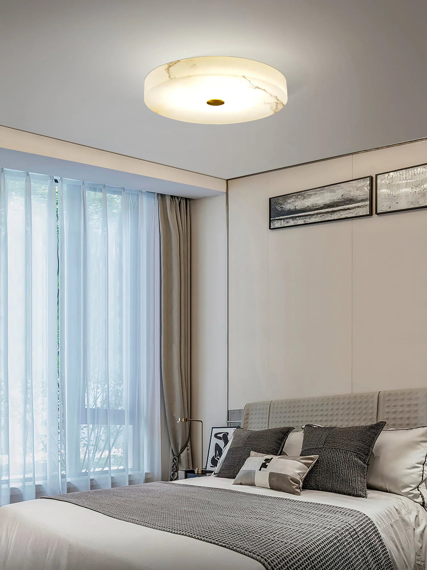 Round Sophie White Alabaster Ceiling Lamp