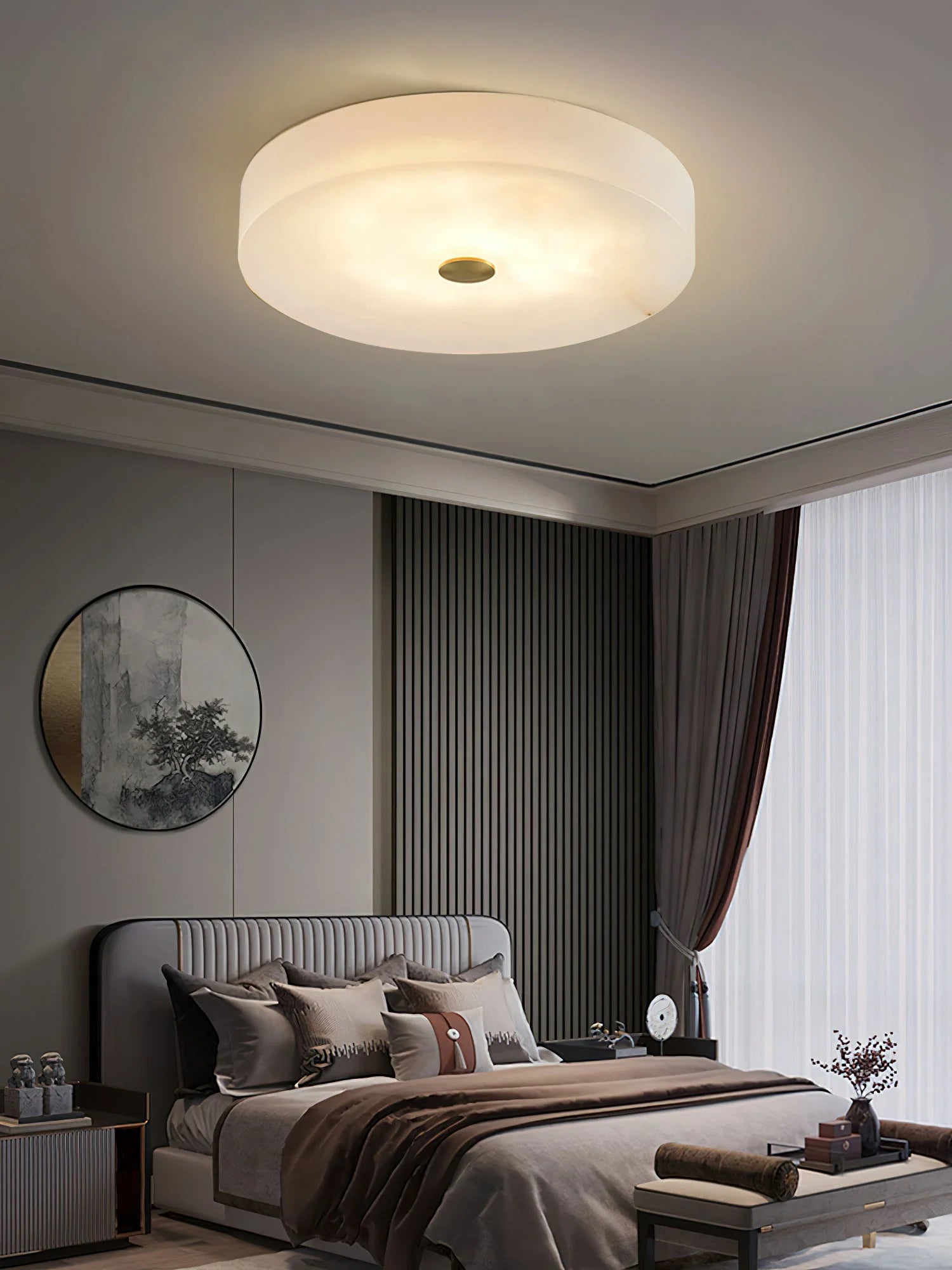 Round Sophie White Alabaster Ceiling Lamp