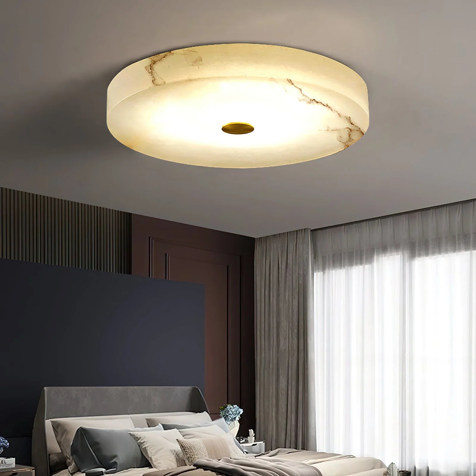 Round Sophie White Alabaster Ceiling Lamp