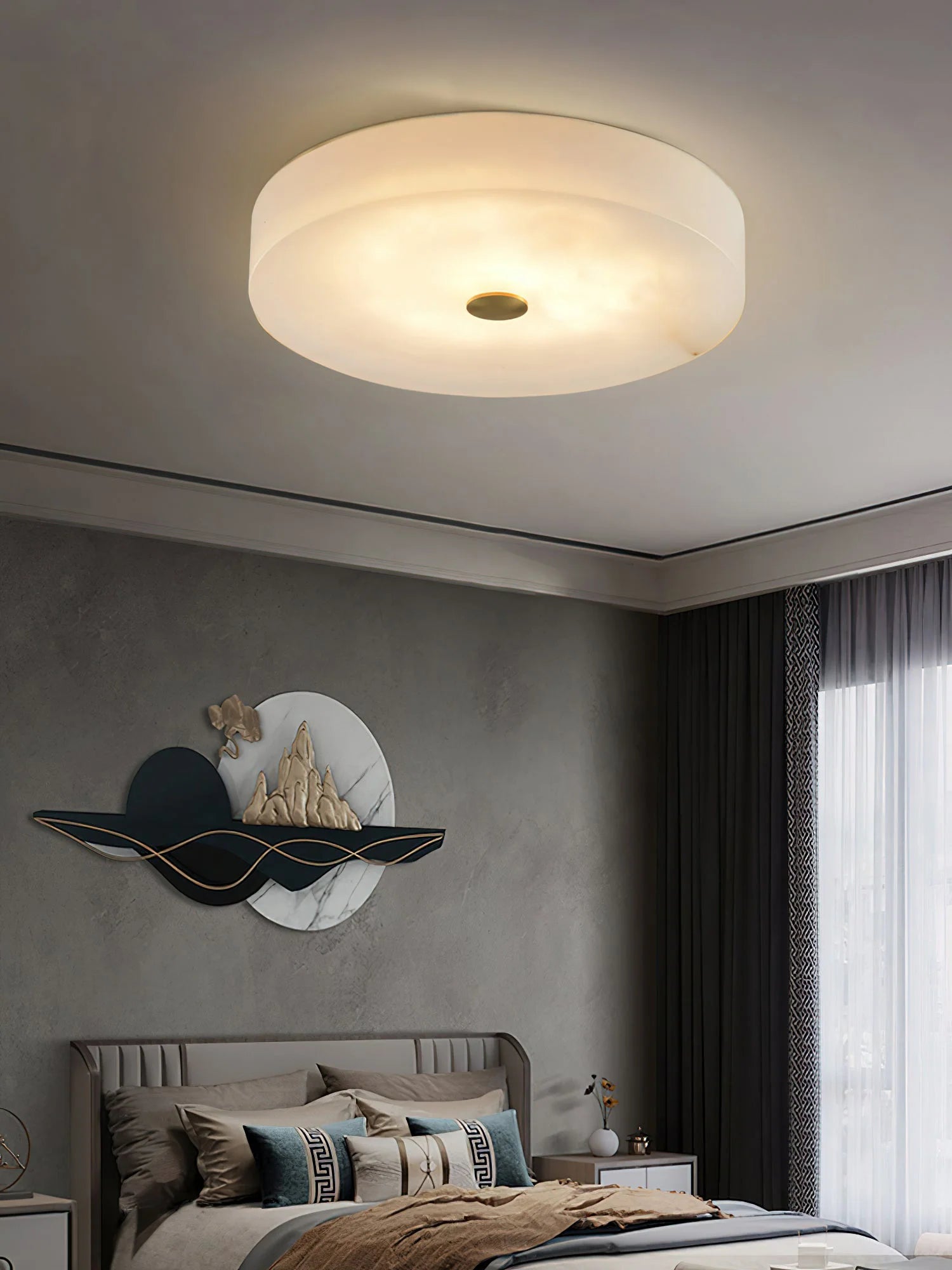 Round Sophie White Alabaster Ceiling Lamp