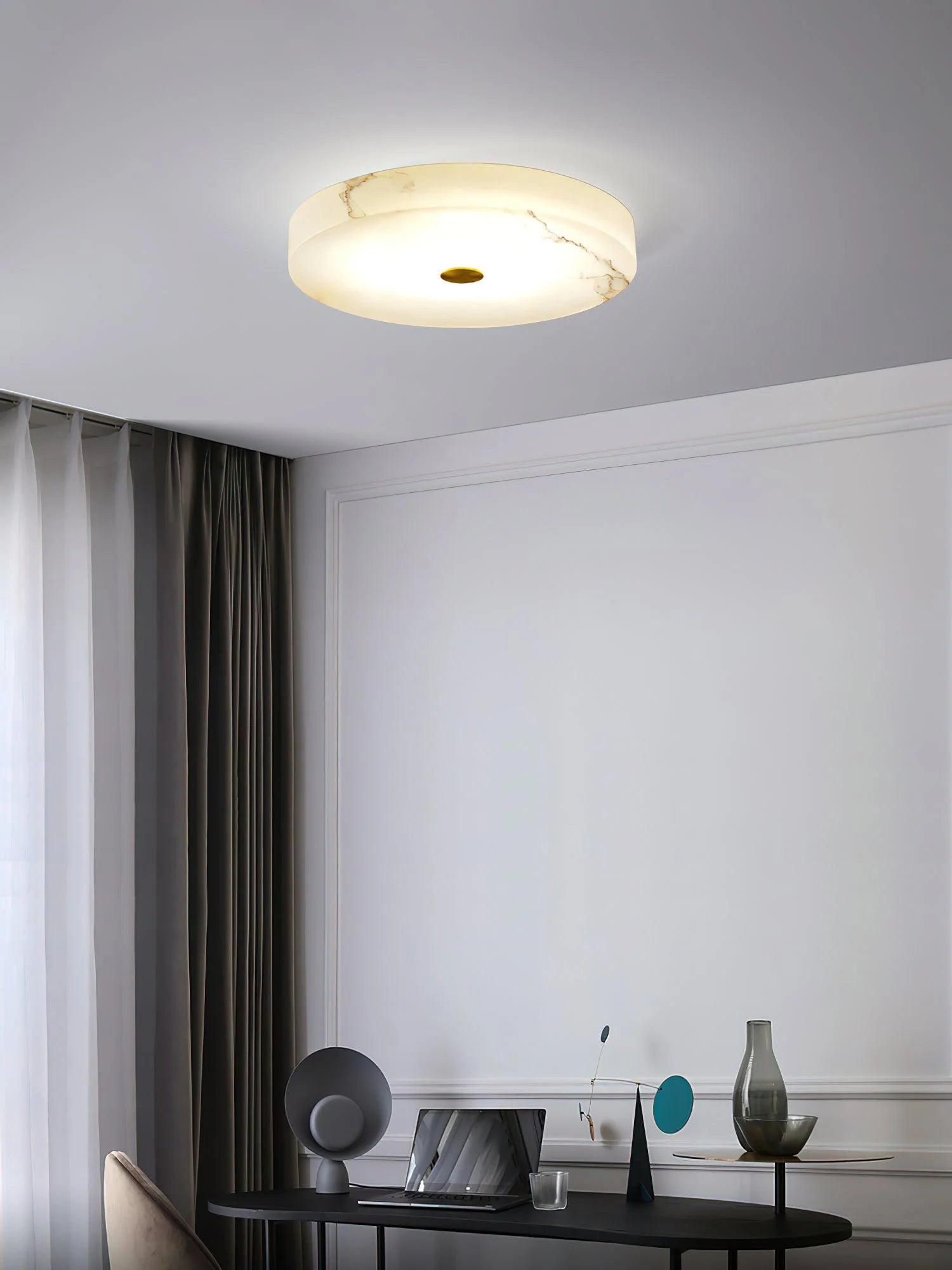 Round Sophie White Alabaster Ceiling Lamp