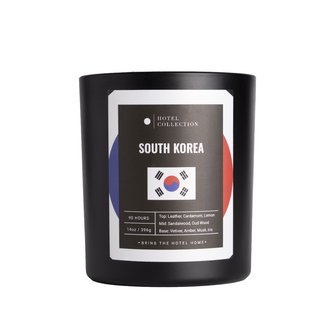 Black candle with South Korea label on a white background