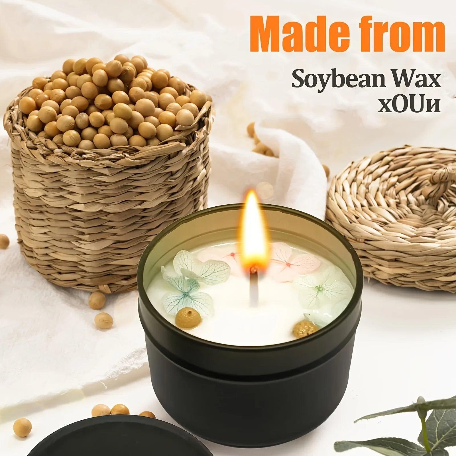 Soy Wax Candle in Black Metal Jar Long Burning
