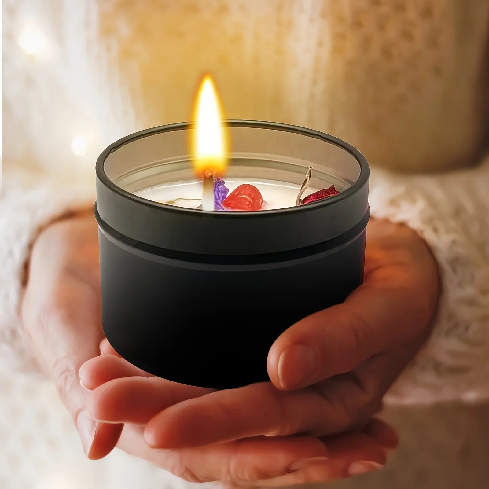 Soy Wax Candle in Black Metal Jar Long Burning