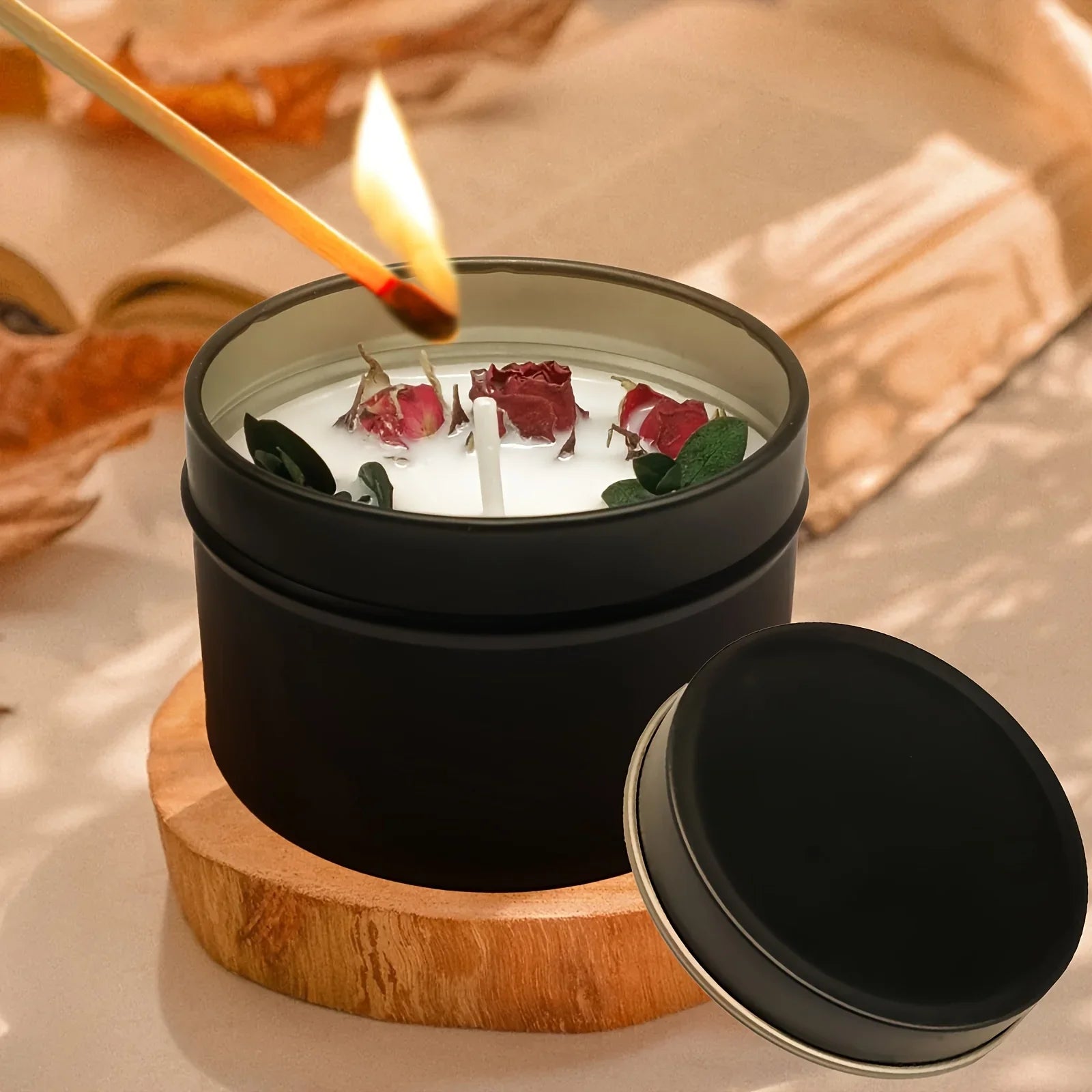 Soy Wax Candle in Black Metal Jar Long Burning