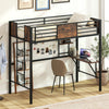 Space-Saving Twin Loft Bed with Safety Guardrail and Ladder-Coffee