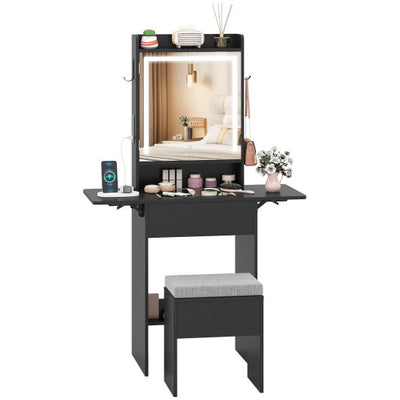 Space-saving Vanity Desk with Mirror and Lights for Bedroom-Black