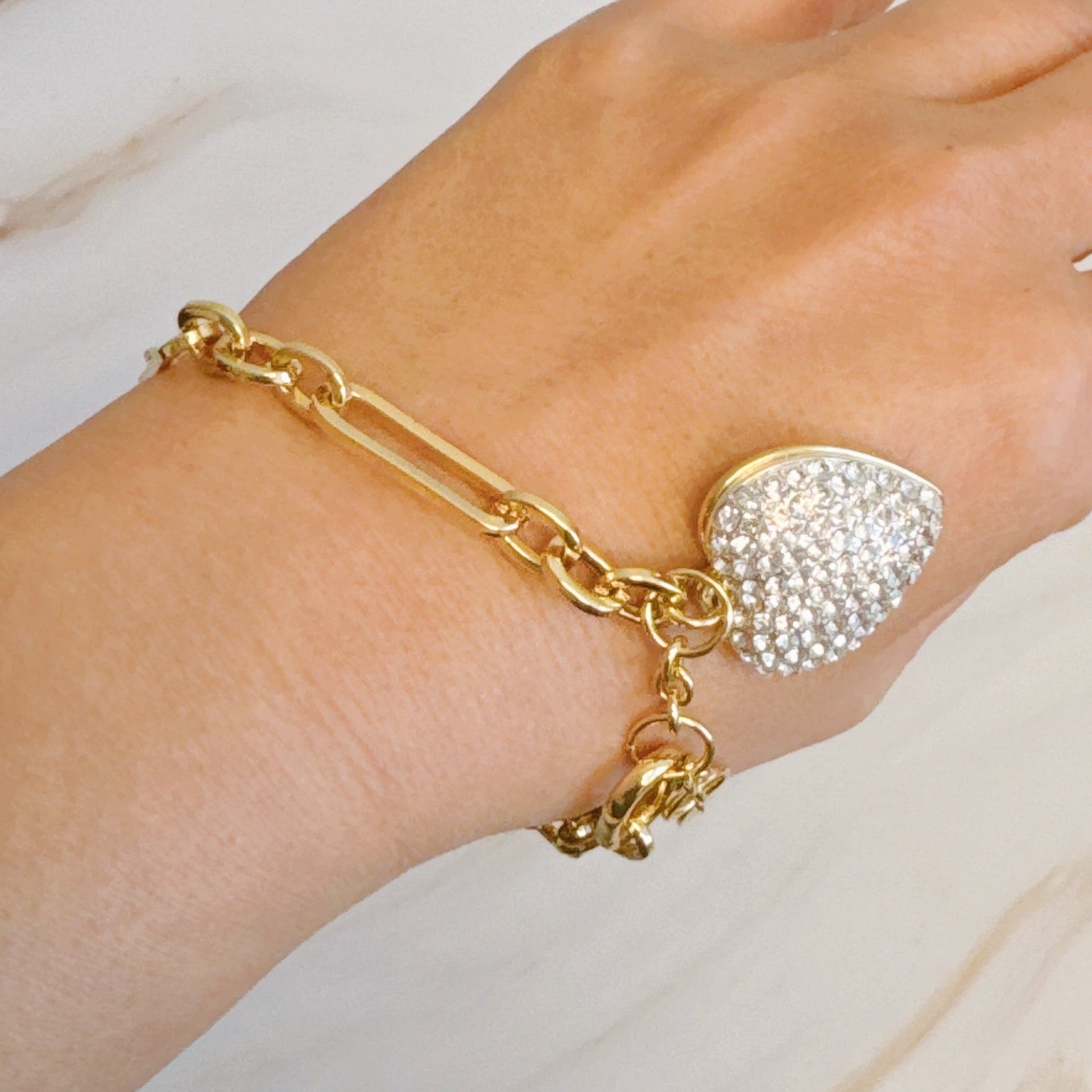 Sparkly Big Heart Chain Bracelet