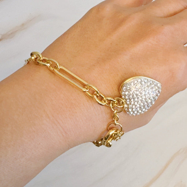 Sparkly Big Heart Chain Bracelet