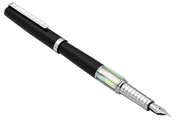 Xezo Speedmaster® Black Brass Fountain Pen (Medium Nib) - With White Mother of Pearl