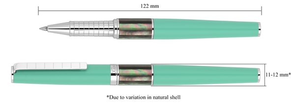 Xezo Speedmaster® Aqua Green Brass Rollerball Pen - With Tahitian Black Mother of Pearl