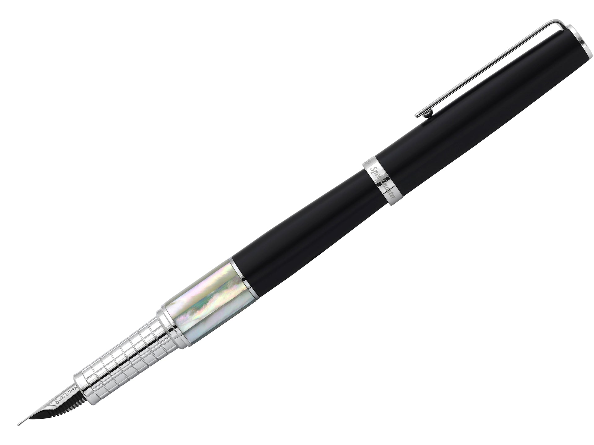 Xezo Speedmaster® Black Brass Fountain Pen (Medium Nib) - With White Mother of Pearl