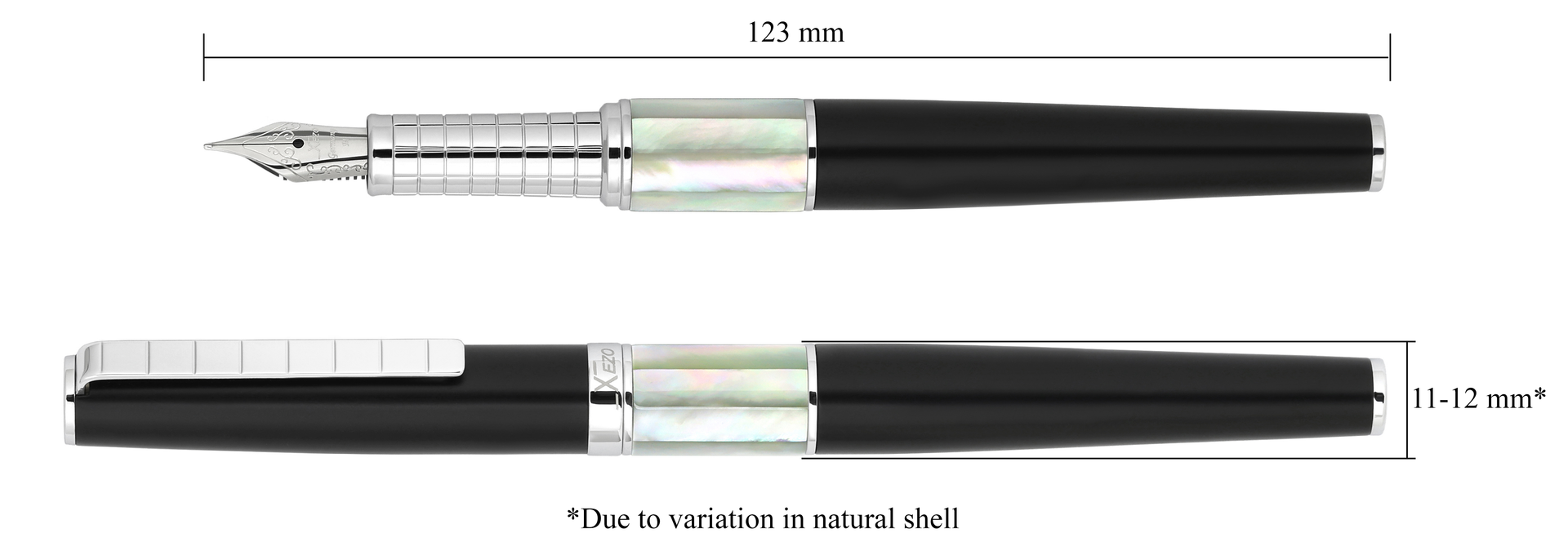 Xezo Speedmaster® Black Brass Fountain Pen (Medium Nib) - With White Mother of Pearl