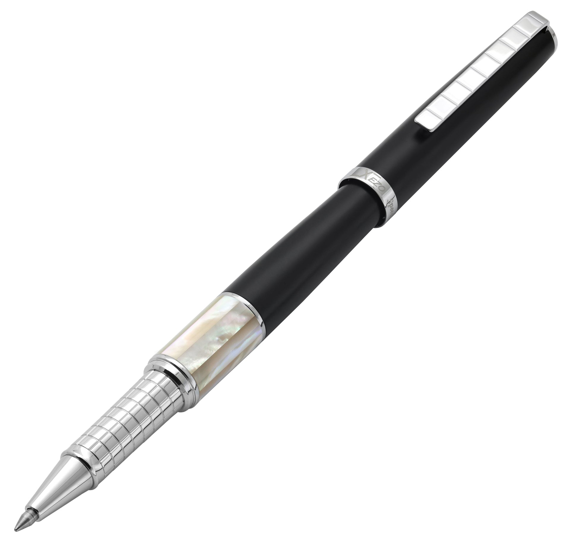 Xezo Speedmaster® Black Brass Rollerball Pen - With White Mother of Pearl