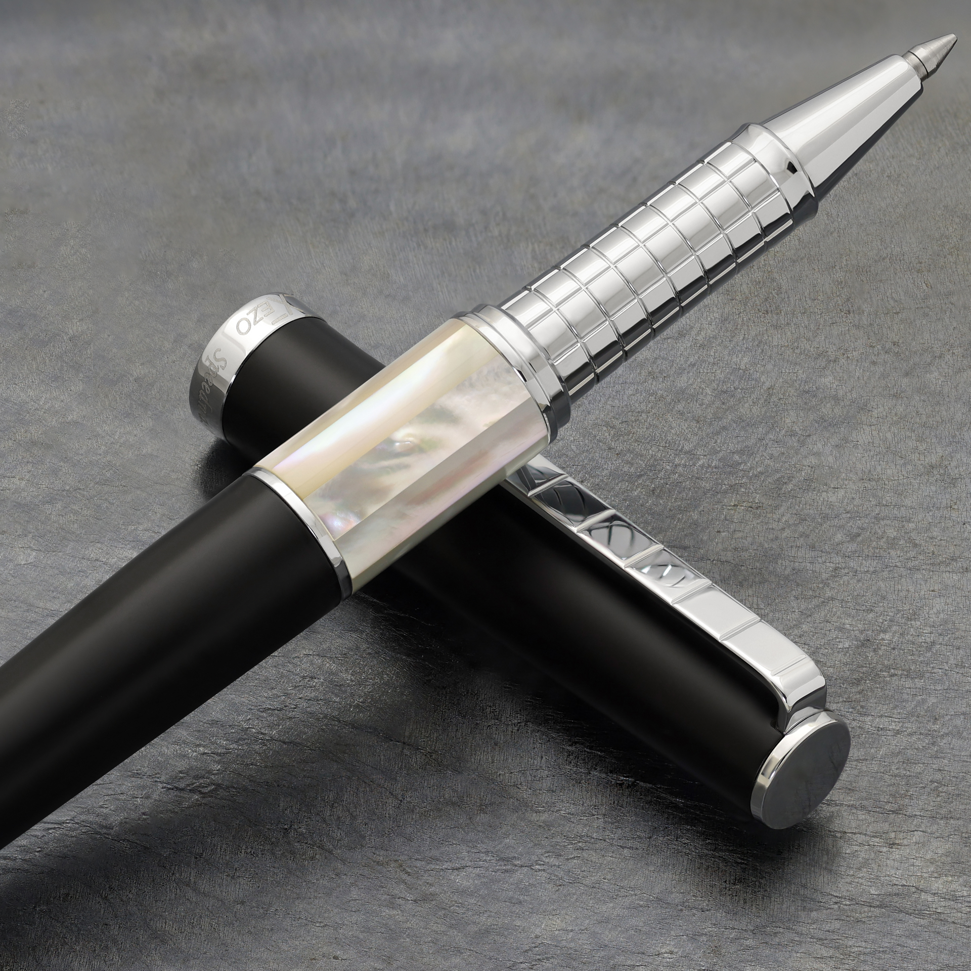Xezo Speedmaster® Black Brass Rollerball Pen - With White Mother of Pearl