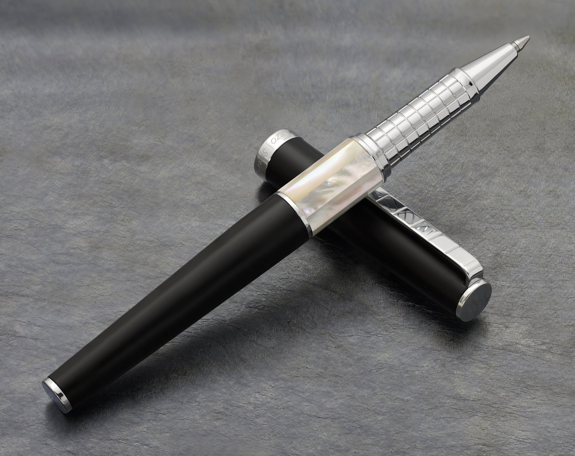 Xezo Speedmaster® Black Brass Rollerball Pen - With White Mother of Pearl