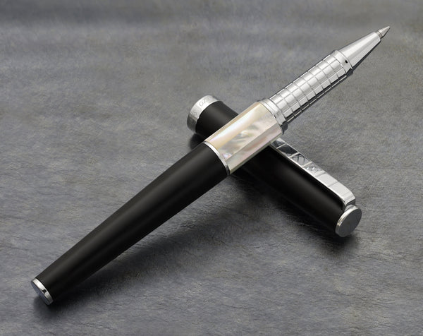 Xezo Speedmaster® Black Brass Rollerball Pen - With White Mother of Pearl