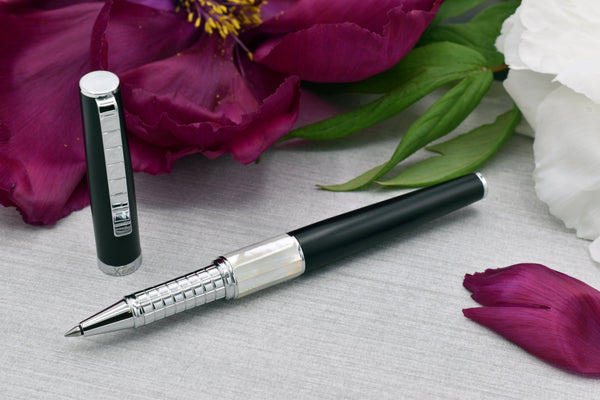 Xezo Speedmaster® Black Brass Rollerball Pen - With White Mother of Pearl