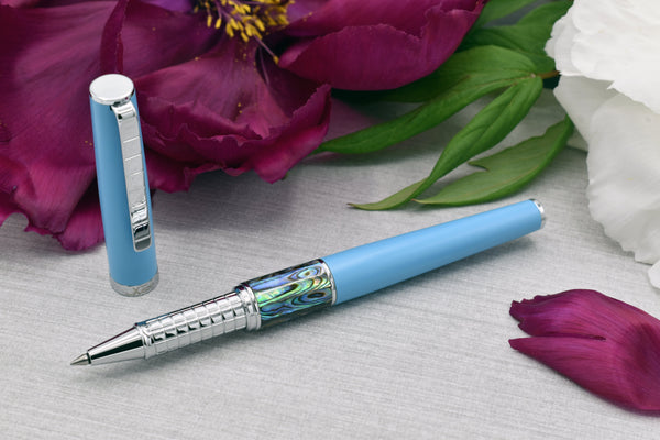 Xezo Speedmaster® Sky Blue Brass Rollerball Pen - With Paua Abalone
