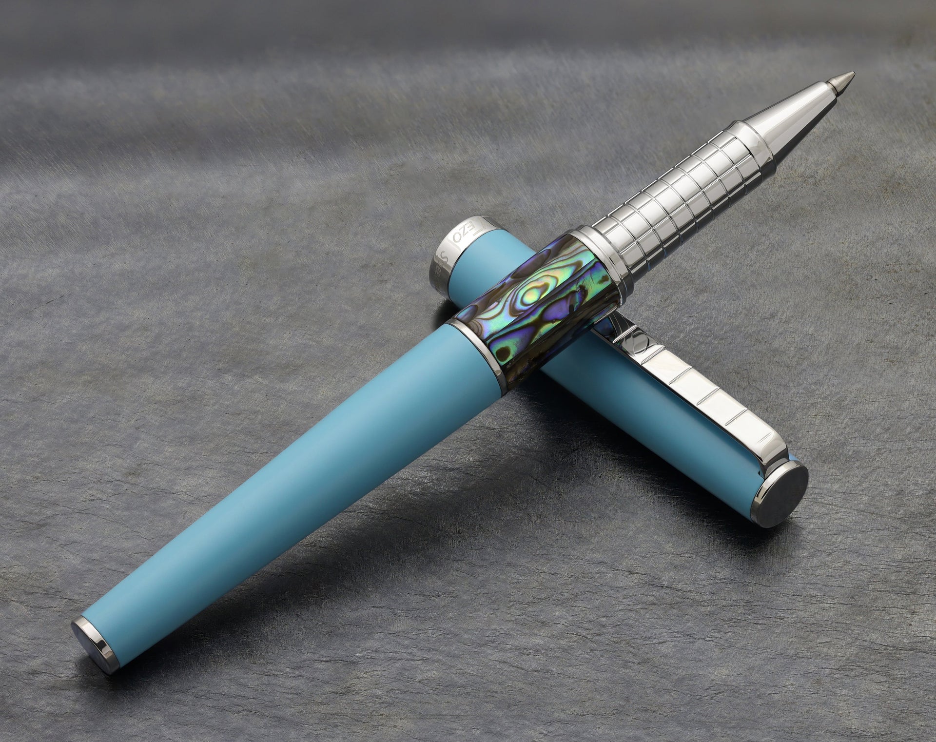 Xezo Speedmaster® Sky Blue Brass Rollerball Pen - With Paua Abalone
