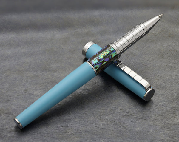 Xezo Speedmaster® Sky Blue Brass Rollerball Pen - With Paua Abalone
