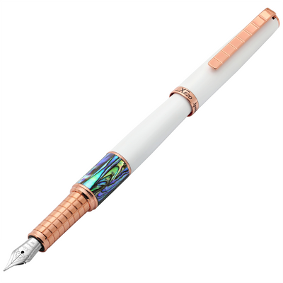Xezo Speedmaster® White Brass Fountain Pen (Extra Fine Nib) - With Paua Abalone & Rose Gold