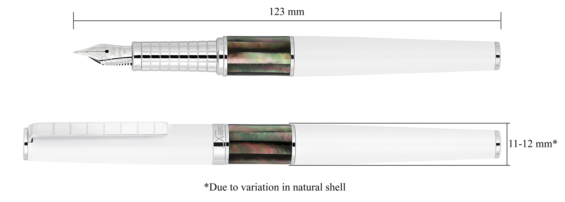 Xezo Speedmaster® White Brass Fountain Pen (Extra Fine Nib) - With Tahitian Black Mother of Pearl