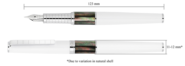 Xezo Speedmaster® White Brass Fountain Pen (Extra Fine Nib) - With Tahitian Black Mother of Pearl