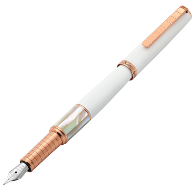 Xezo Speedmaster® White Brass Fountain Pen (Extra Fine Nib) - With White Mother of Pearl & Rose Gold