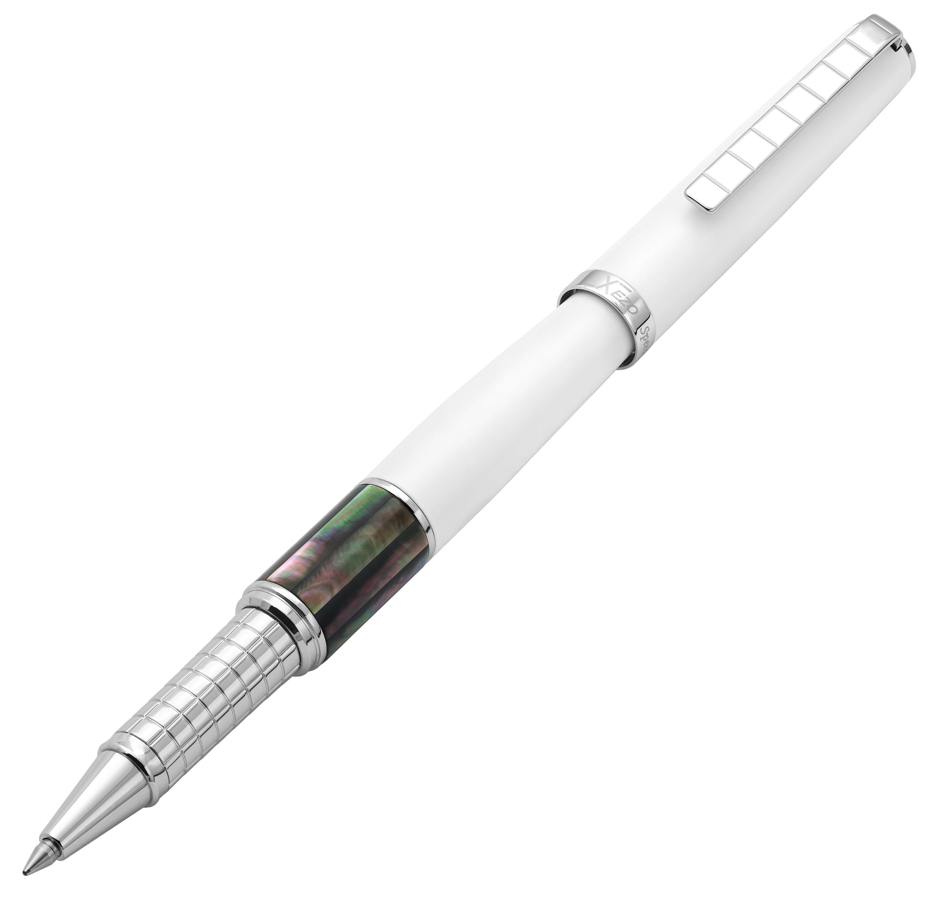 Xezo Speedmaster® White Brass Rollerball Pen - With Tahitian Black Mother of Pearl