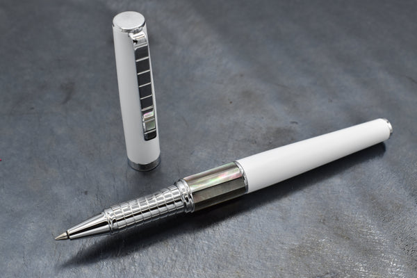 Xezo Speedmaster® White Brass Rollerball Pen - With Tahitian Black Mother of Pearl