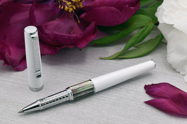 Xezo Speedmaster® White Brass Rollerball Pen - With Tahitian Black Mother of Pearl