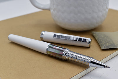 Xezo Speedmaster® White Brass Rollerball Pen - With Tahitian Black Mother of Pearl