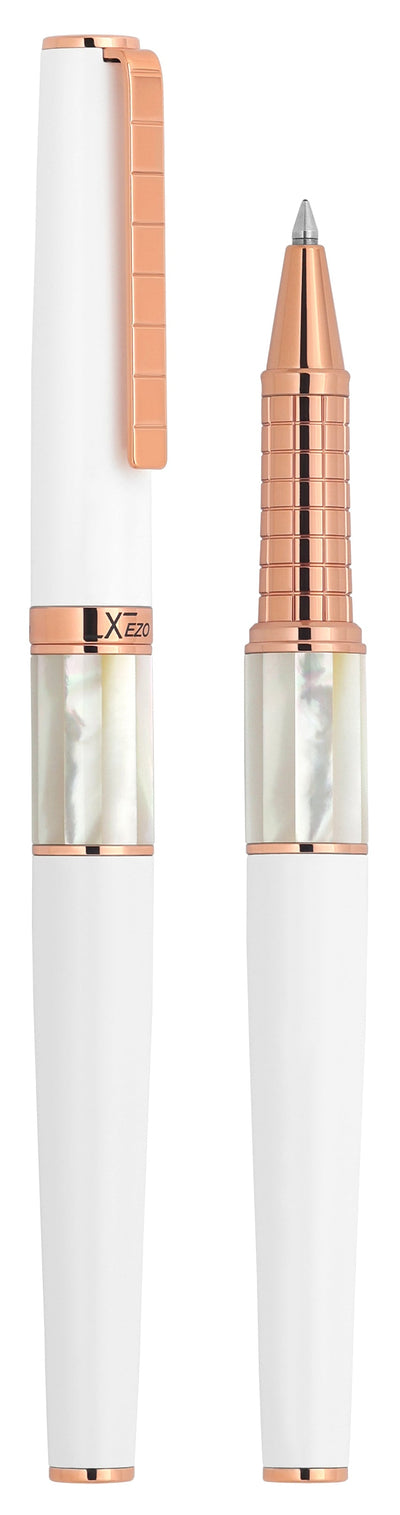 Xezo Speedmaster® White Brass Rollerball Pen - With White Mother of Pearl & Rose Gold
