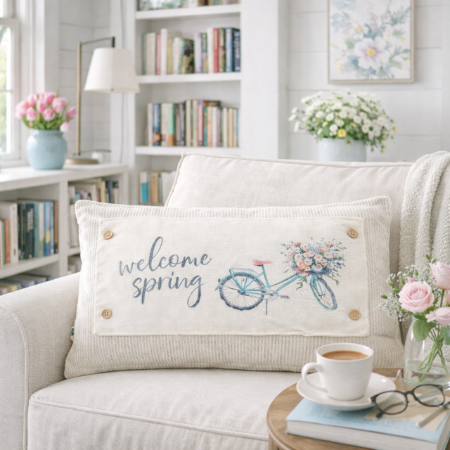 NEW! RECTANGLE SPRING/SUMMER/FALL BUNDLE:  3 seasons + BOHO REC. pillow: SPRING BIKE, OLD GLORY, GATHER TOGETHER