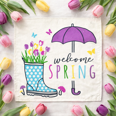 PANEL ONLY: SQUARE Flowers Tulip Vintage Floral RAINBOOTS UMBRELLA