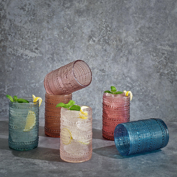 Tonal Hobnail Highball Glassware, Spring, Set of 6