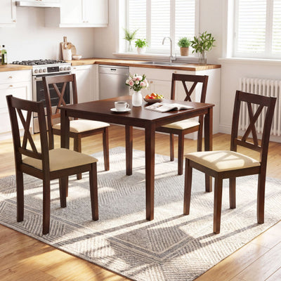 Square Kitchen Table and 4 Armless Chairs Set for 4-Walnut