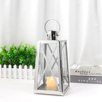 12''H Stainless Steel Decorative Lantern (Trapezoid)