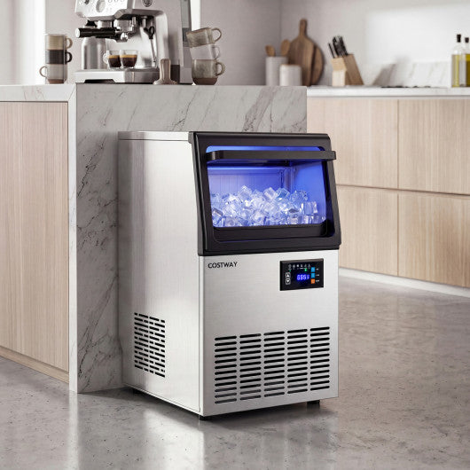 Stainless Steel Spary Ice Maker with 30 LBS Storage Capacity and 80 LBS Per Day