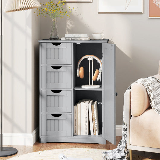 Standing Indoor Wooden Cabinet with 4 Drawers-Gray