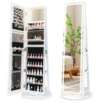 Standing Jewelry Cabinet with Adjustable LED Lights-White