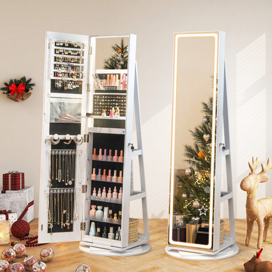 Standing Jewelry Cabinet with Adjustable LED Lights-White