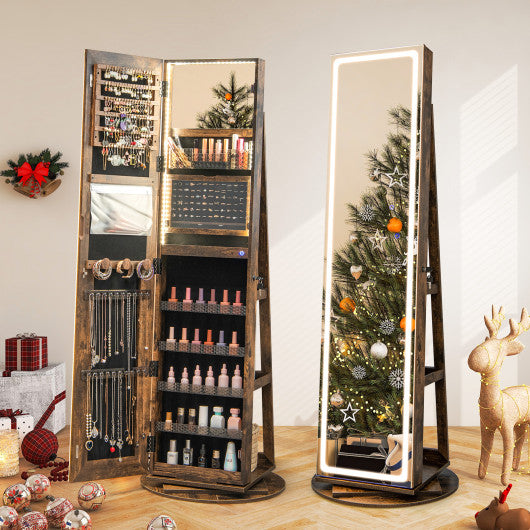 Standing Jewelry Cabinet with Adjustable LED Lights-Coffee