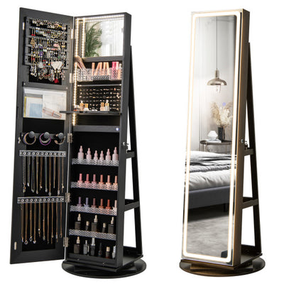 Standing Jewelry Cabinet with Adjustable LED Lights-Black