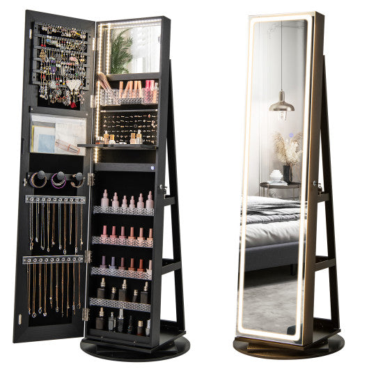 Standing Jewelry Cabinet with Adjustable LED Lights-Black