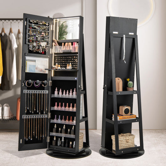 Standing Jewelry Cabinet with Adjustable LED Lights-Black