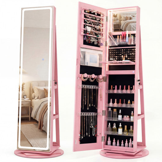 Standing Jewelry Cabinet with Adjustable LED Lights-Pink
