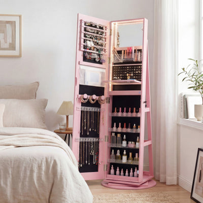 Standing Jewelry Cabinet with Adjustable LED Lights-Pink